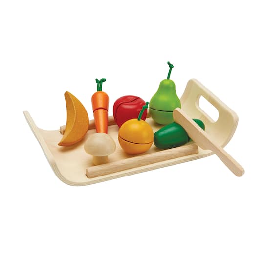 PlanToys Wooden Pretend Play Fruit & Vegetable Food Set